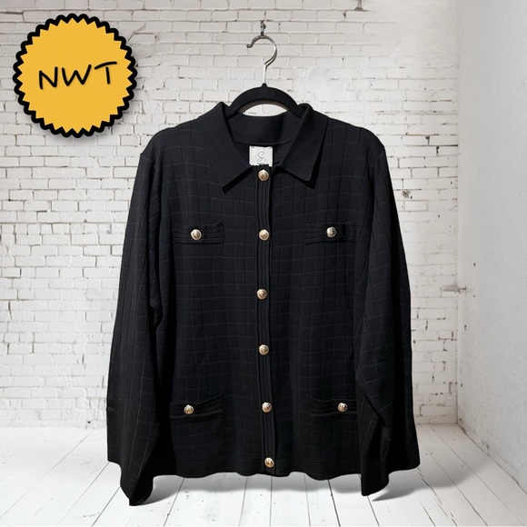 NWT Sioni Black Knit Cardigan with Metallic Gold Buttons - Picture 1 of 15
